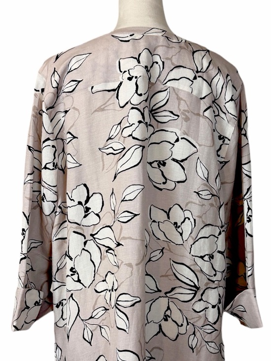 J.Jill Linen Blend Tunic Top Size Large New Tan White Minimalist Long Sleeves - Picture 8 of 12